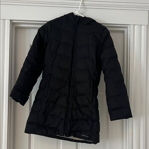 Lands' End Girls Long Black Puffer Faux Fur Lined Hooded Parka Coat